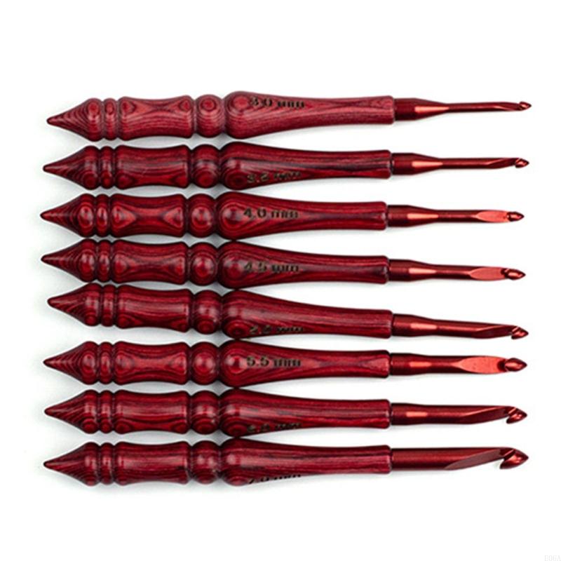 Wooden Crochet Hooks Ergonomic Handle - 8 adet ahşap saplı tığ işi