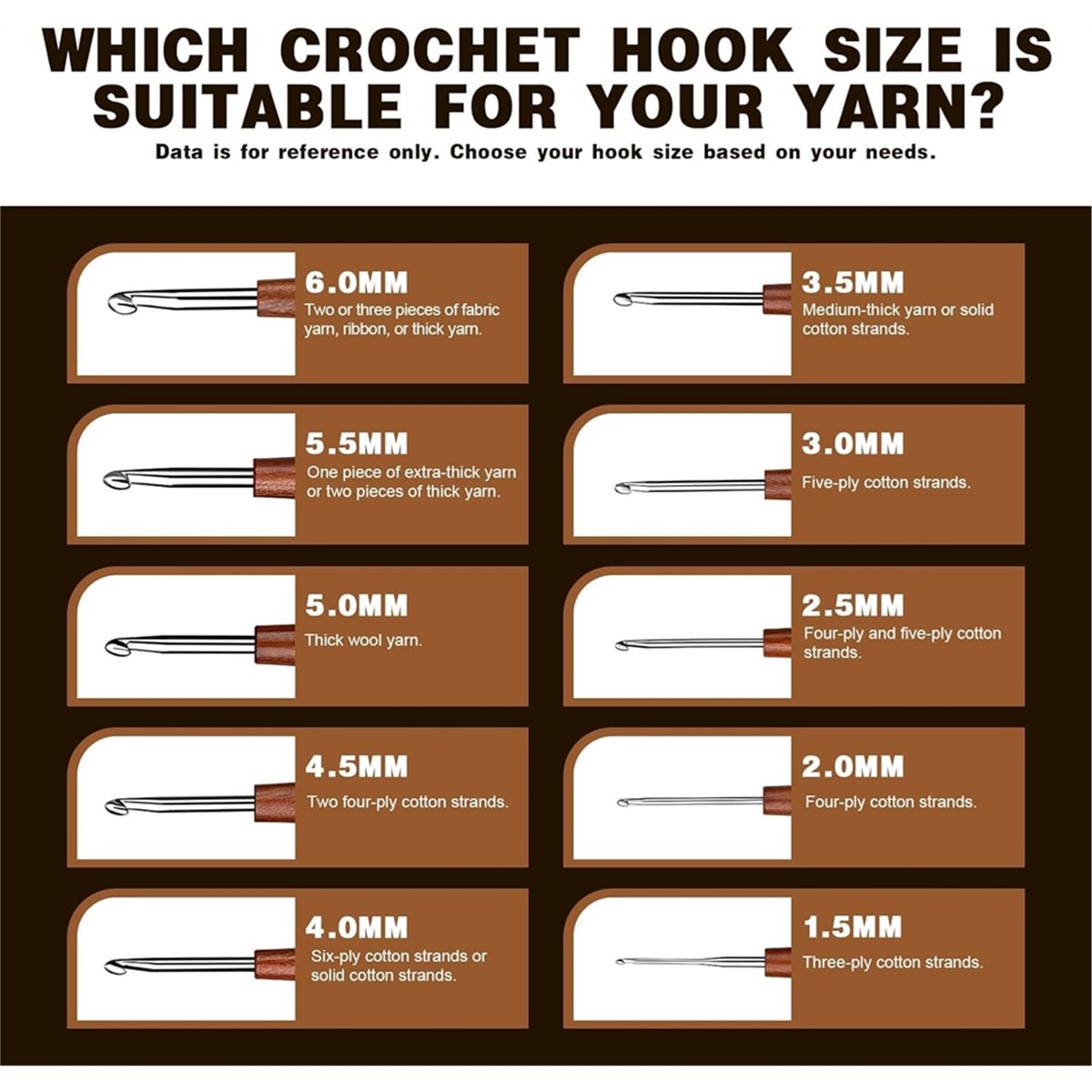 Wooden Crochet Hooks Ergonomic Handle - AT16 5 Adet Tığ Kancası, 5
