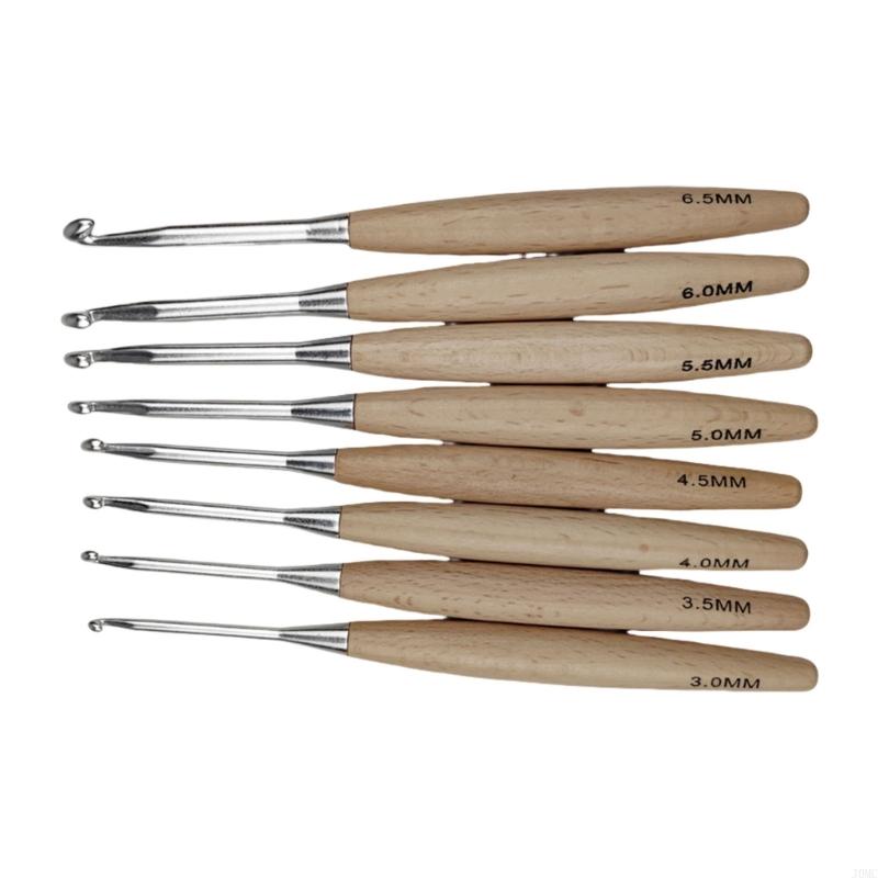 Wooden Crochet Hooks Ergonomic Handle - 8 adet ergonomik tığ işi kanca