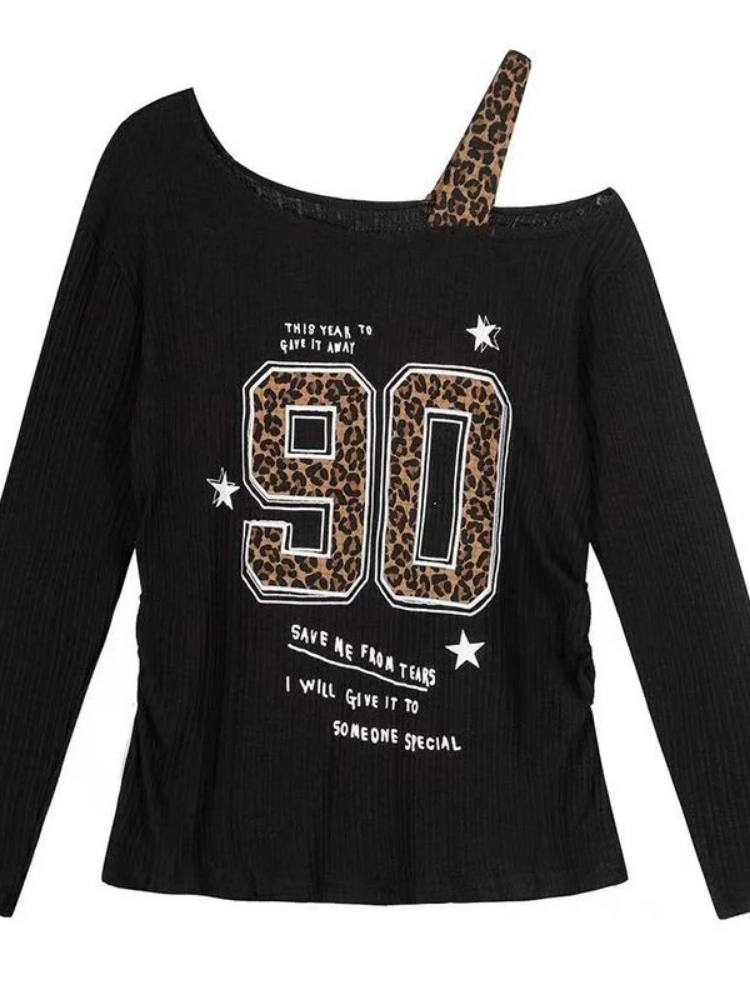 Embroidery - Y2K Patchwork Leopar Desenli Tişört Kadın