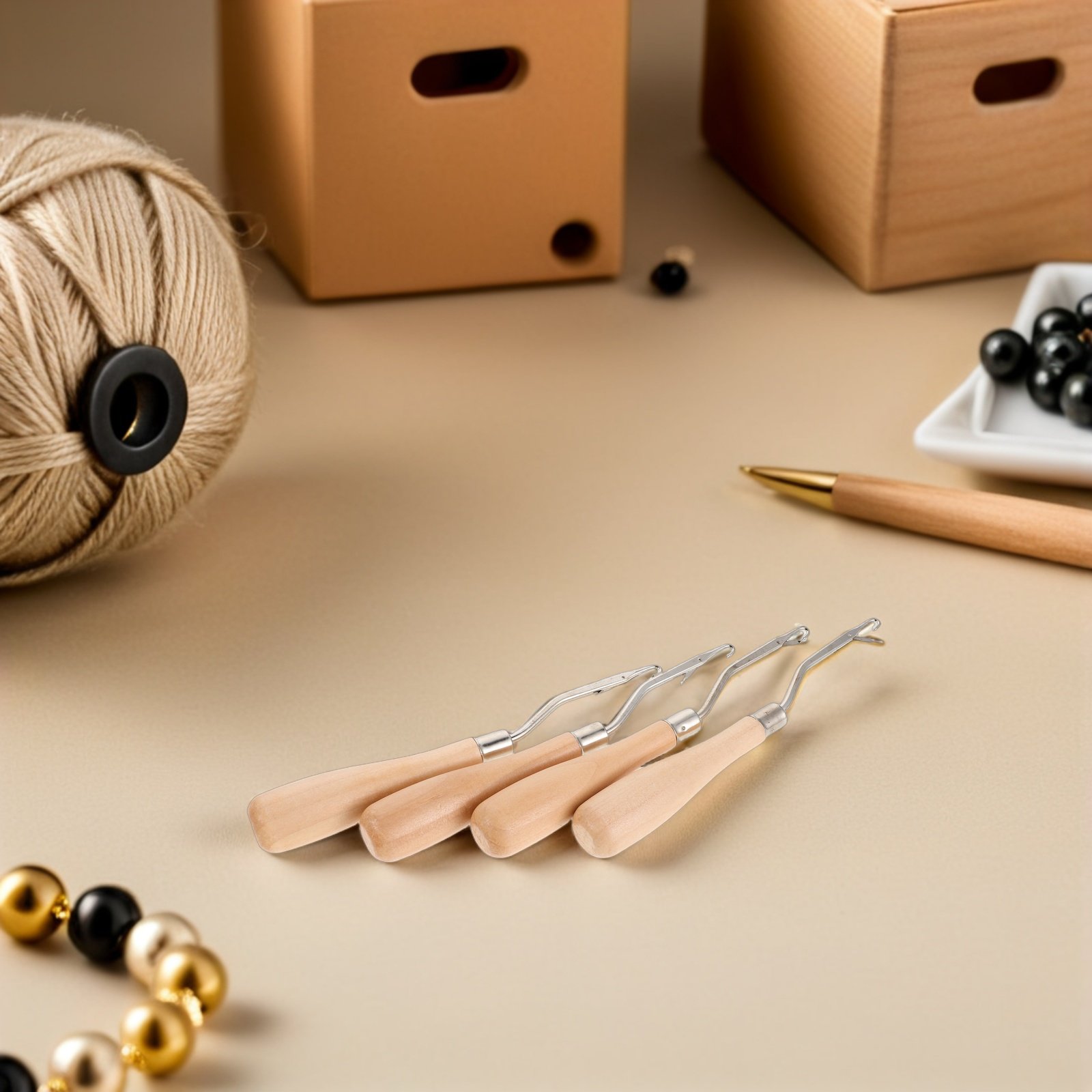 Wooden Crochet Hooks Ergonomic Handle - 4 Adet Ergonomik Ahşap Saplı Tığ