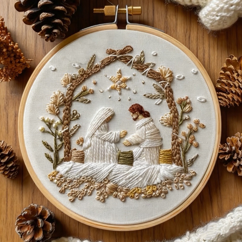 Cotton Embroidery Thread Skeins - İsa'nın Doğuşu Noel Nakış Kiti, İngilizce