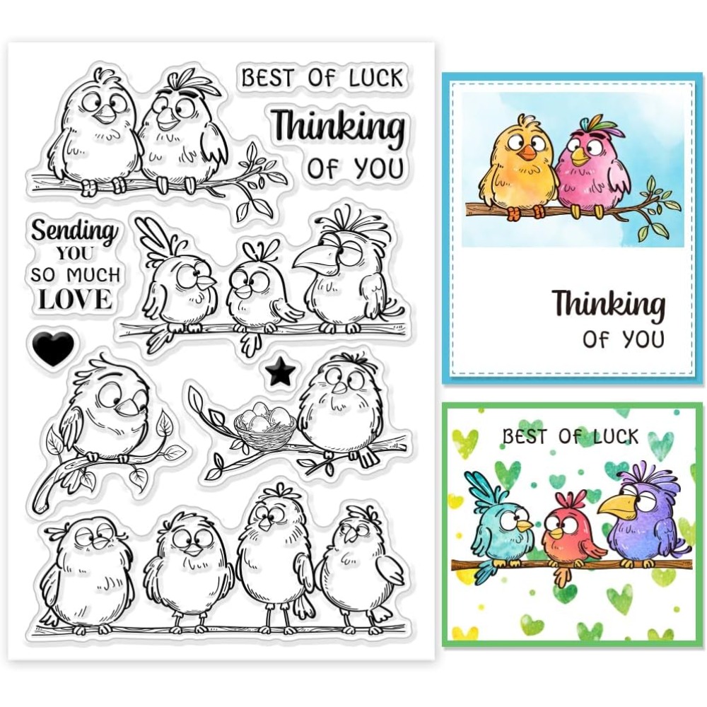 Clear Silicone Stamps For Card Making - Komik Kuşlar Dalları Temizle Pullar Karikatür