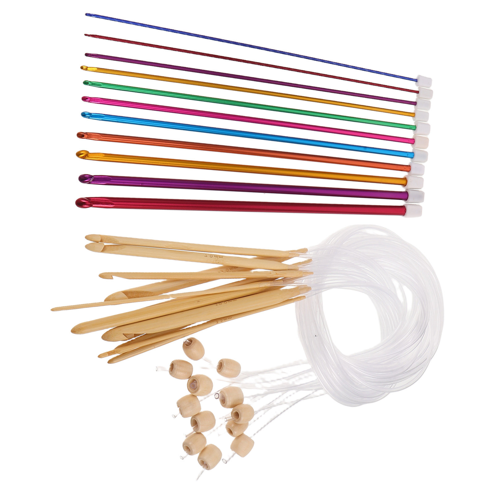 Wooden Crochet Hooks Ergonomic Handle - 1 Set Canlı Renkli Tığ Seti
