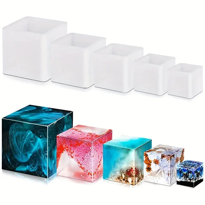 Silicone Epoxy Resin Molds Set - 5 adet Kare Reçine Kalıp Silikon,