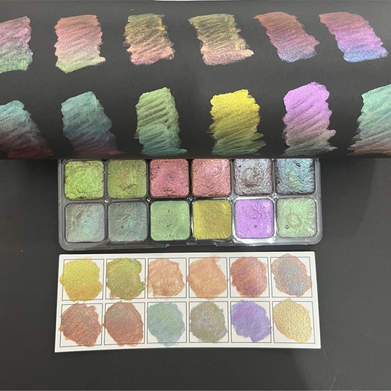 Watercolor Paint Set Solid Pigment - Bukalemun Katı Suluboya Boyası, Sedefli Suluboya