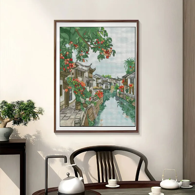 Cross Stitch Stamped Kits Beginners - [[CC904-Water Town Jiangnan] Yeni Başlayanlar İçin