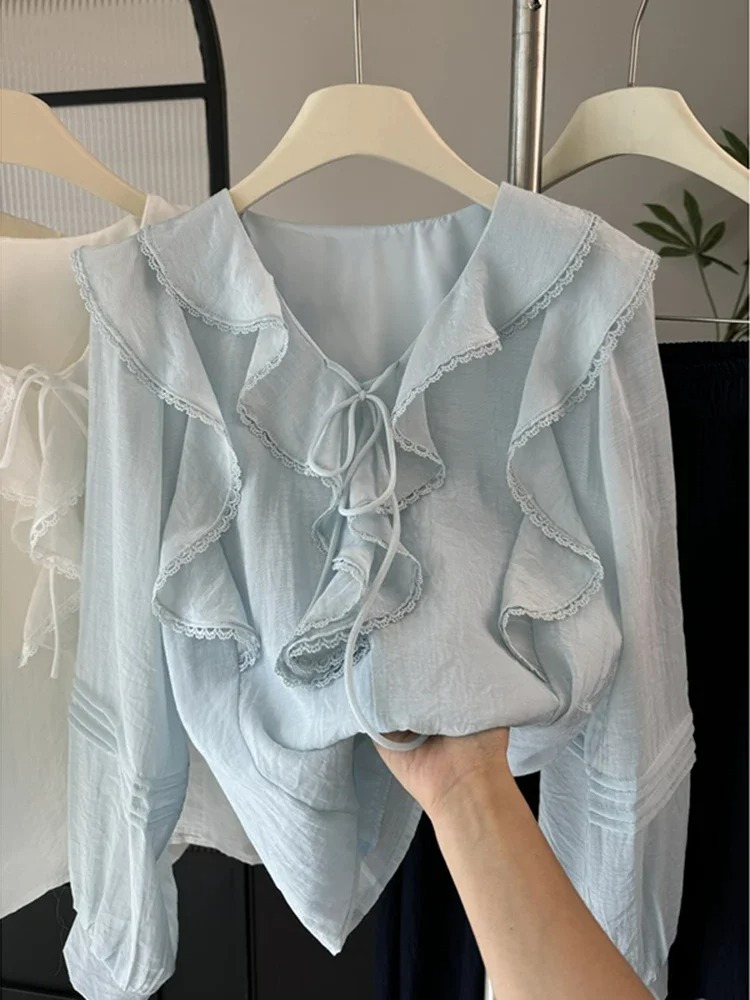 Embroidery - Fransız V Yaka Şık Uzun Kollu