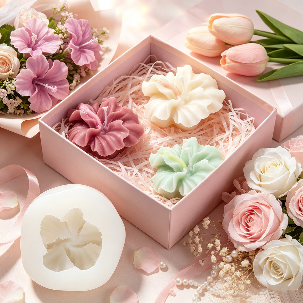 Silicone Epoxy Resin Molds Set - 2 adet Hibiscus Çiçek Mum Kalıbı,