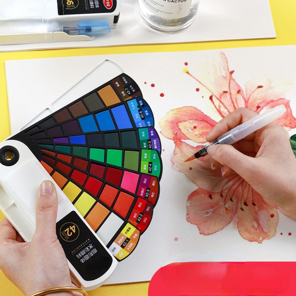 Watercolor Paint Set Solid Pigment - Katlanabilir Suluboya Boya Seti, Su Fırçası