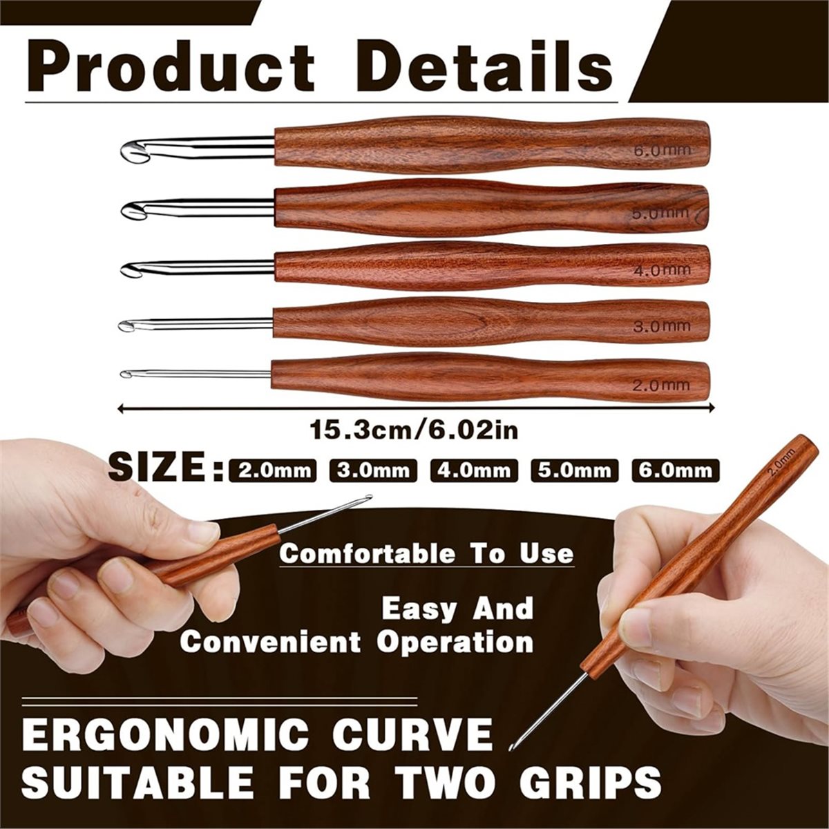 AT16 5 Adet Tığ Kancası, 5 Boy - Wooden Crochet Hooks Ergonomic Handle incelemesi ve fiyatı